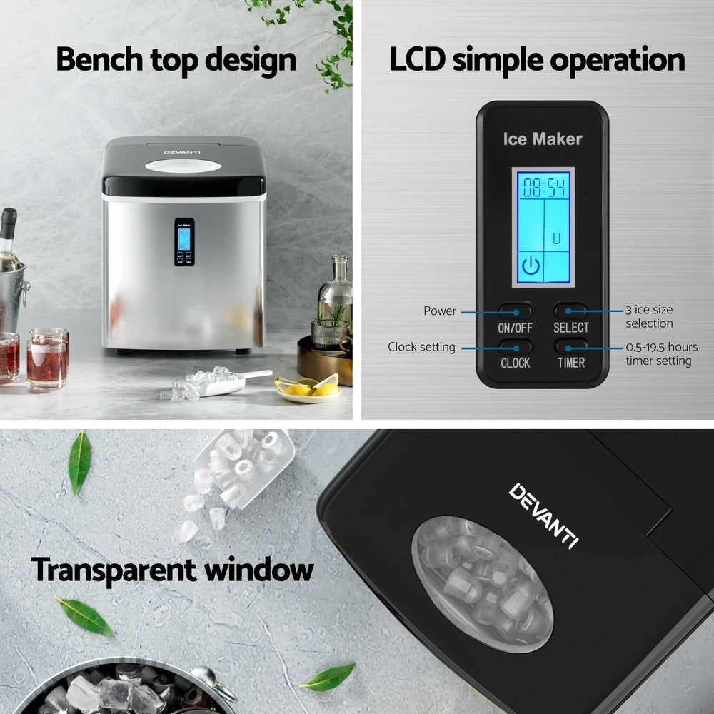 15kg Portable Ice Maker Ice Cube Machine 3L Stainless Steel