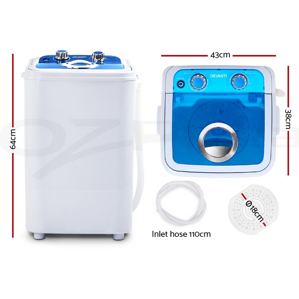 Devanti 4.6KG Mini Portable Washing Machine Outdoor Camping Caravan RV Spin Dry