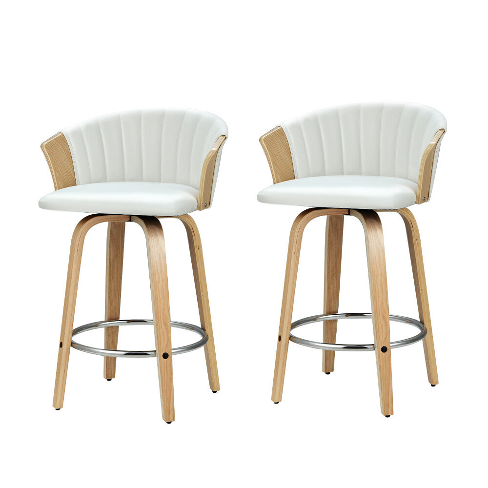2x Bar Stools Kitchen Dining Leather Padded Wooden