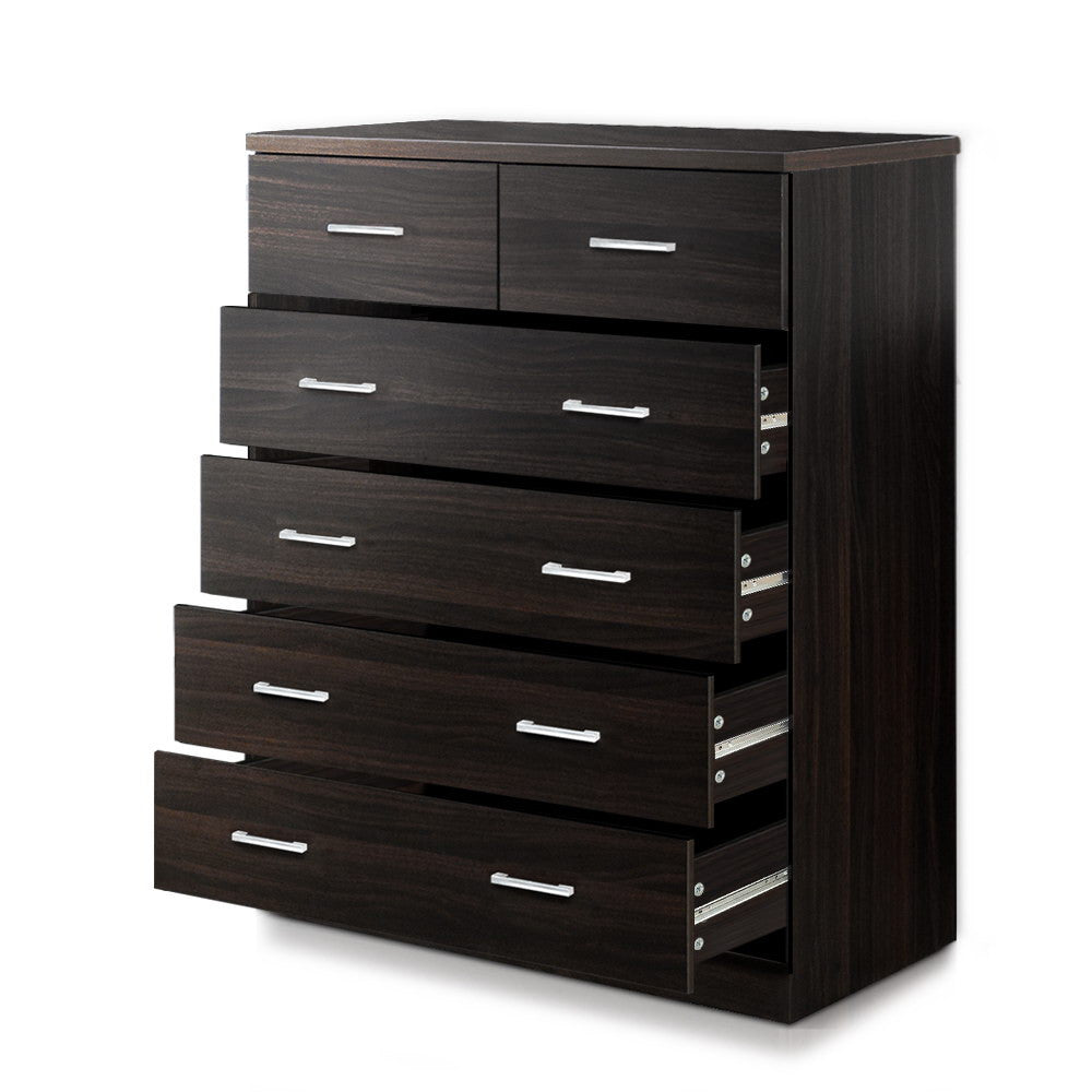 6 Drawer Chest Tallboy Storage Cabinet Walnut