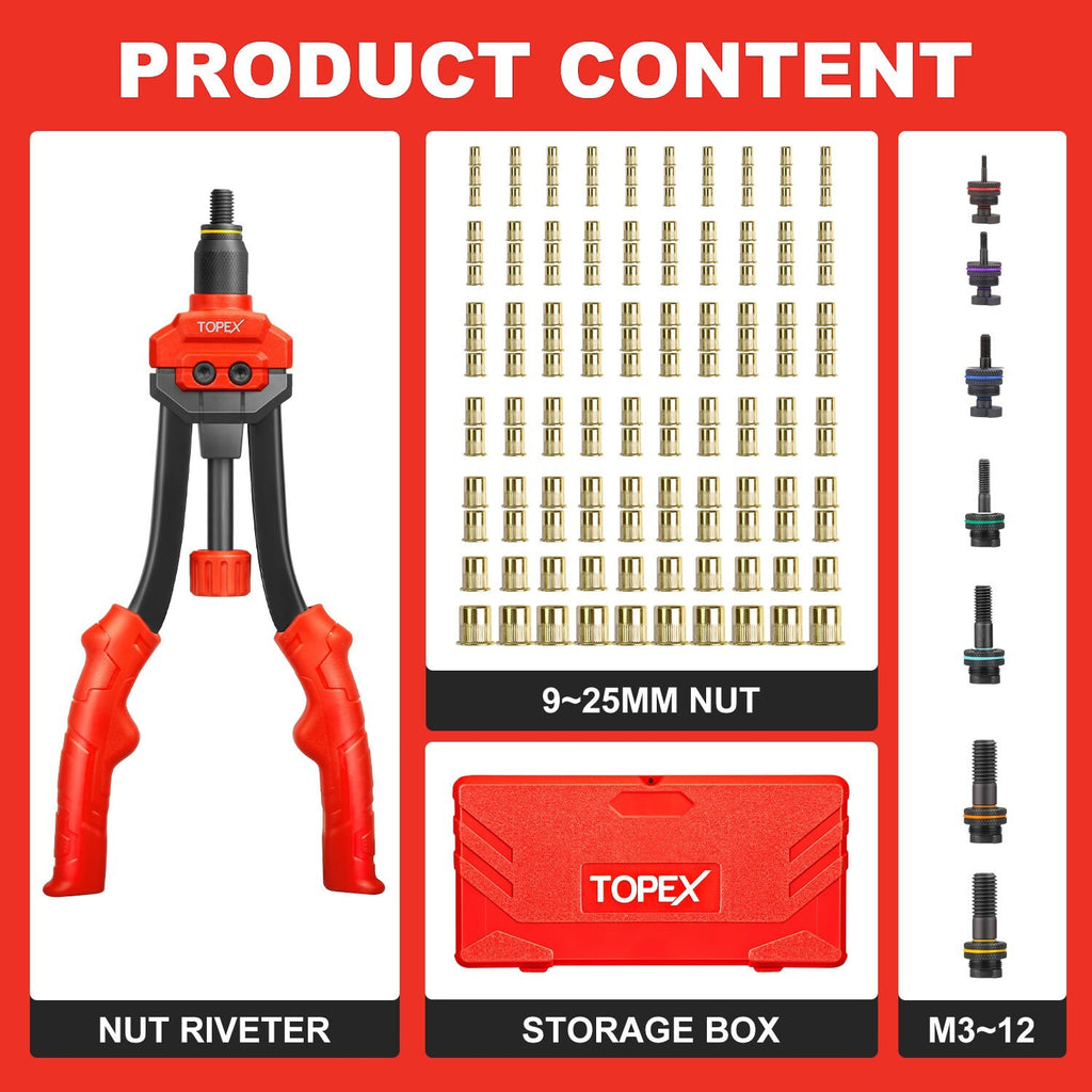 160pc Heavy Duty Nut Rivet Gun – Riveter Kit M3-M12