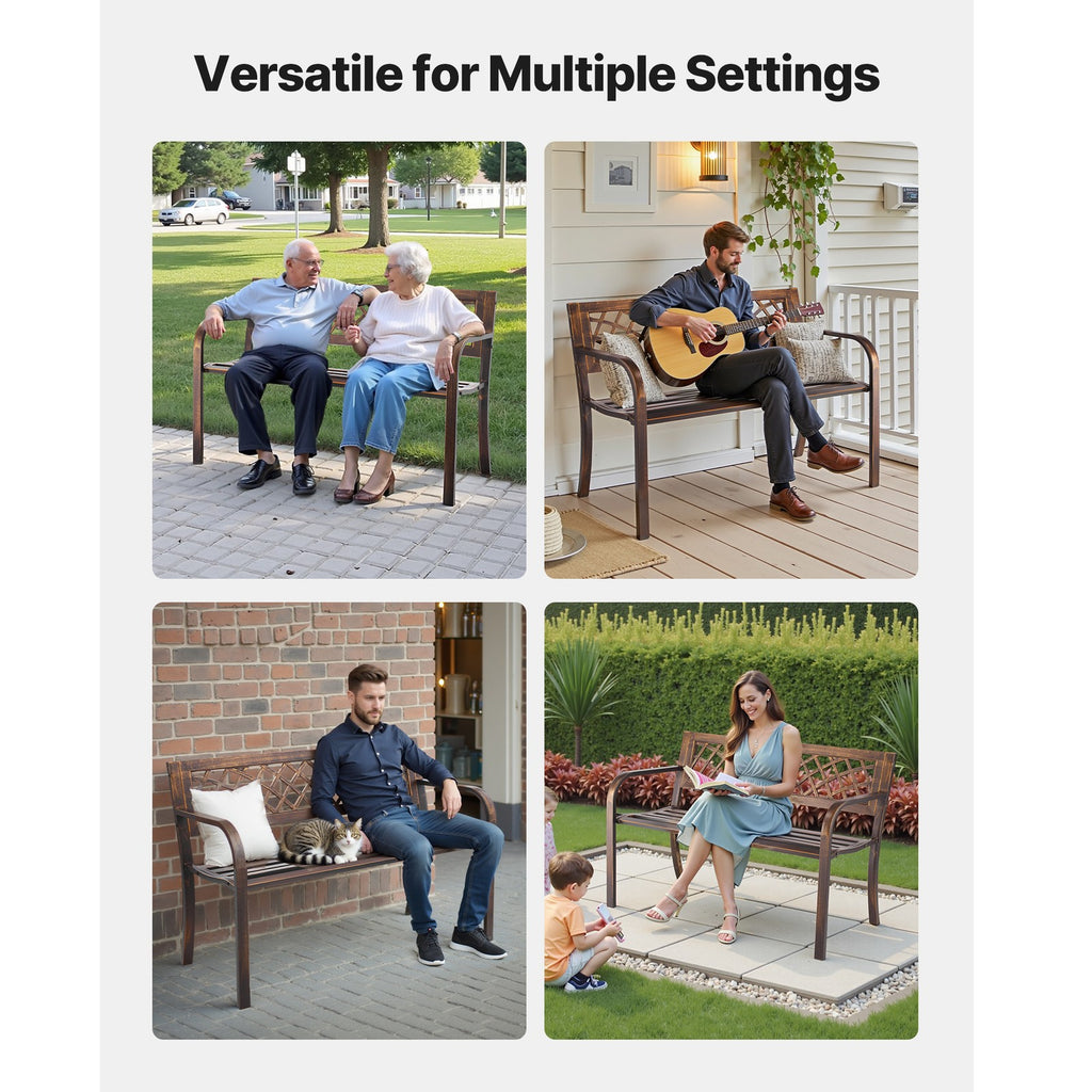 Uimoso Outdoor Bench with Metal Frame and PVC Mesh Backrest for Porch, 116 cm