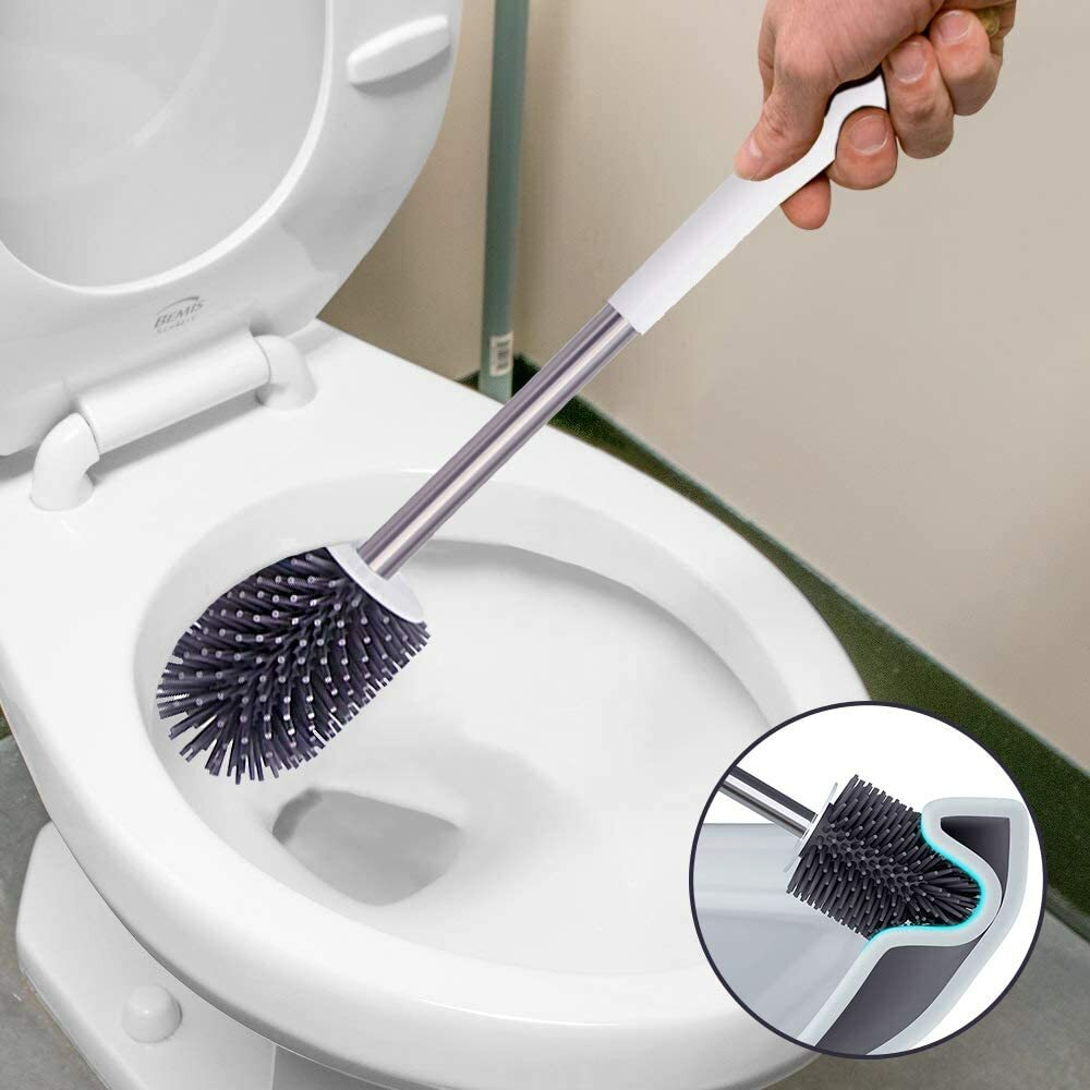 Silicone Toilet Brush Set – TPR Bristles with Built-in Tweezer