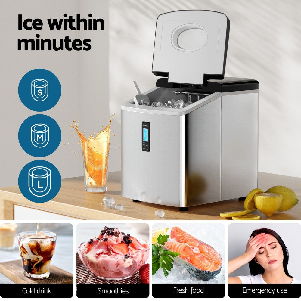 15kg Portable Ice Maker Ice Cube Machine 3L Stainless Steel