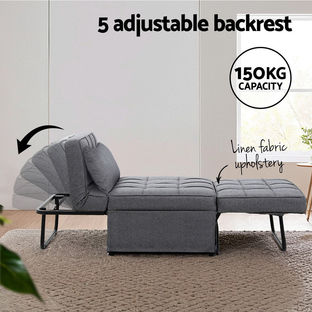 Sofa Bed Lounge Convertible Ottoman Recliner Linen Grey