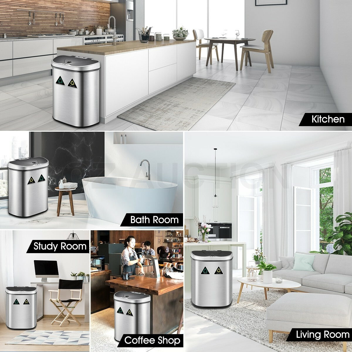 Maxkon 70L Motion Sensor Rubbish Bin Stainless Steel Kitchen