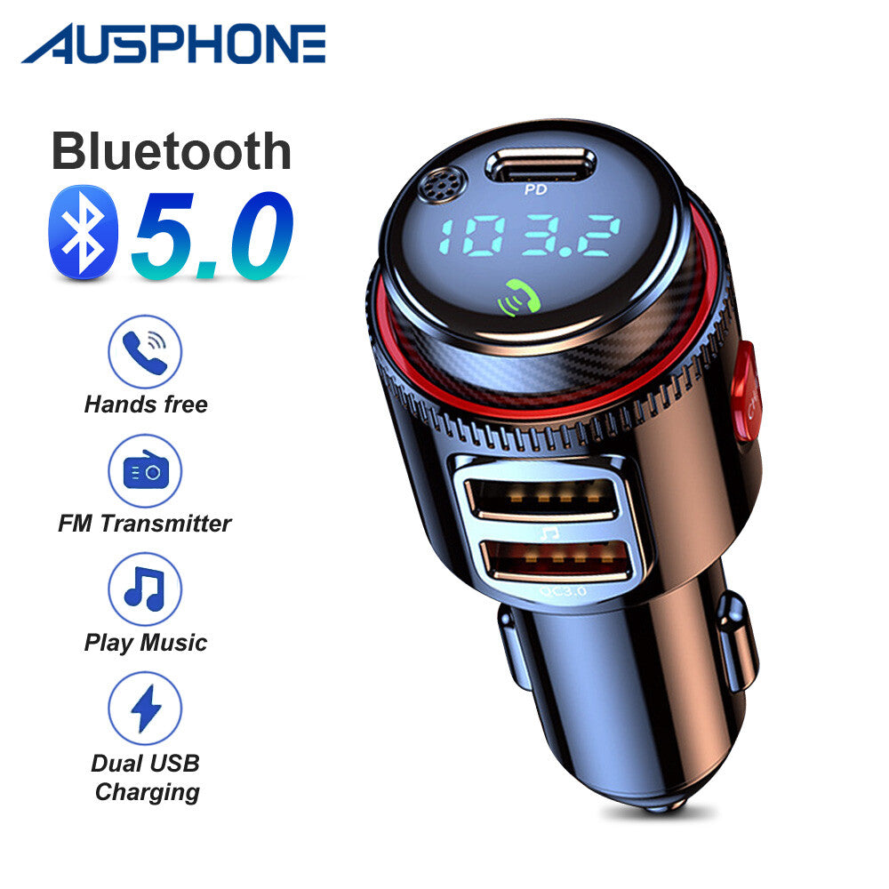 Bluetooth 5.0 FM Transmitter Car MP3 Dual USB Charger