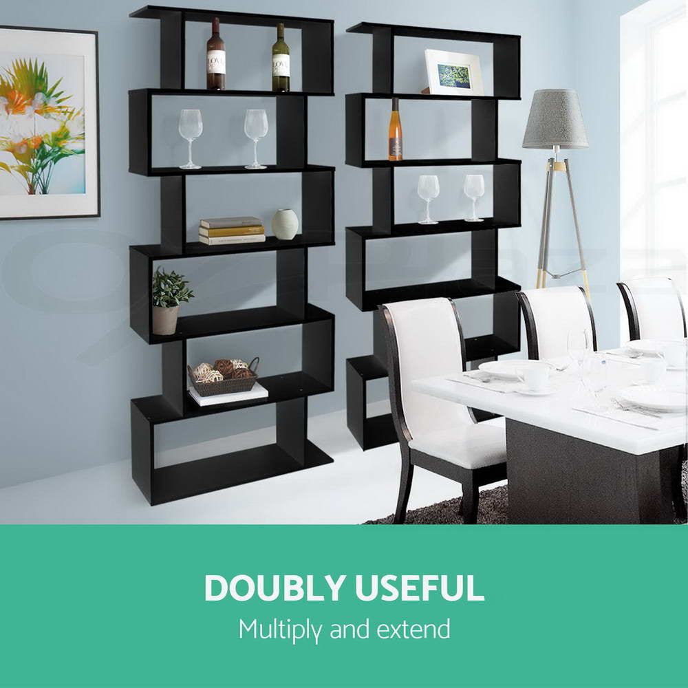 6 Tier Bookshelf Display Storage Bookcase Black