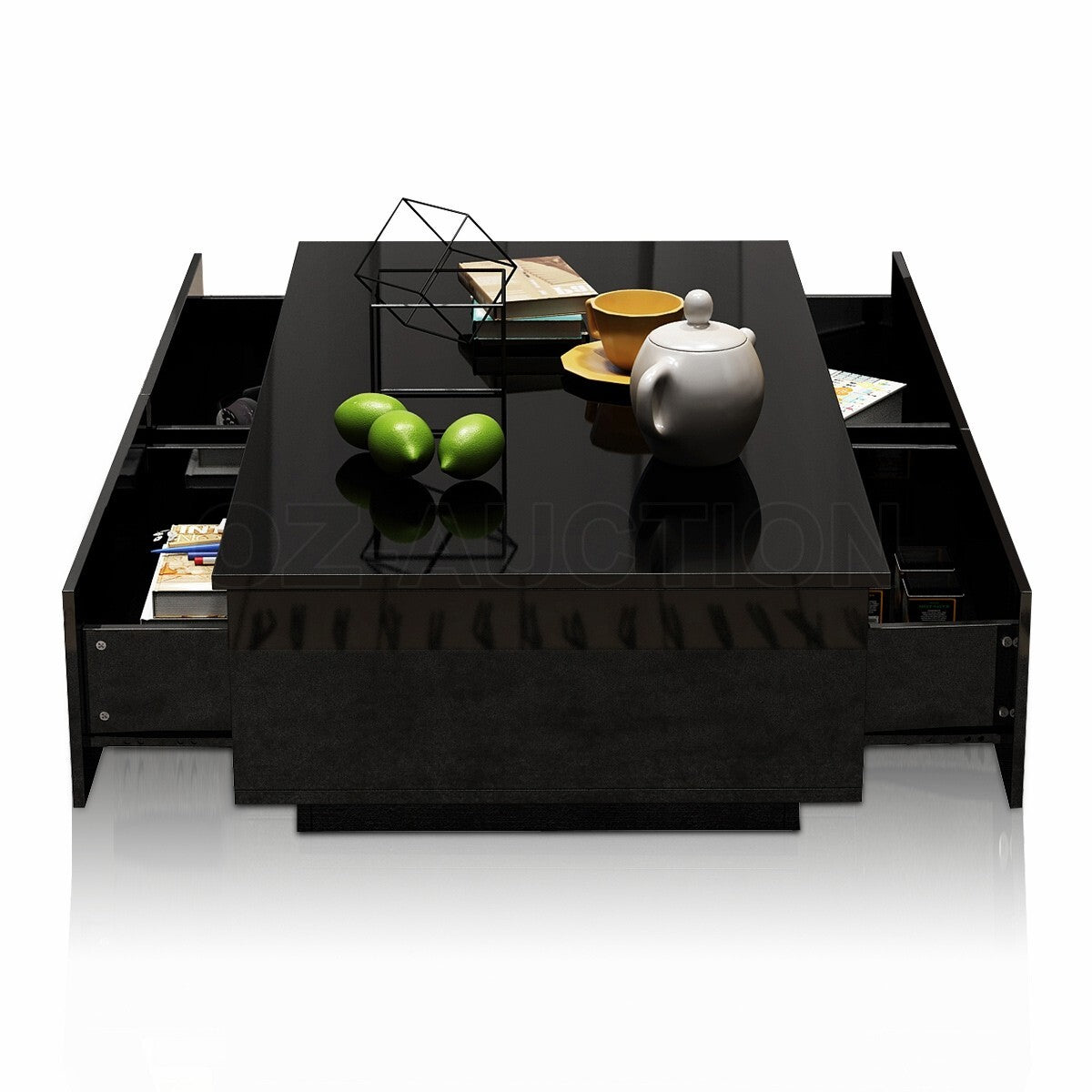 Modern Coffee Table 4-Drawer Side Table High Gloss Living Room Black