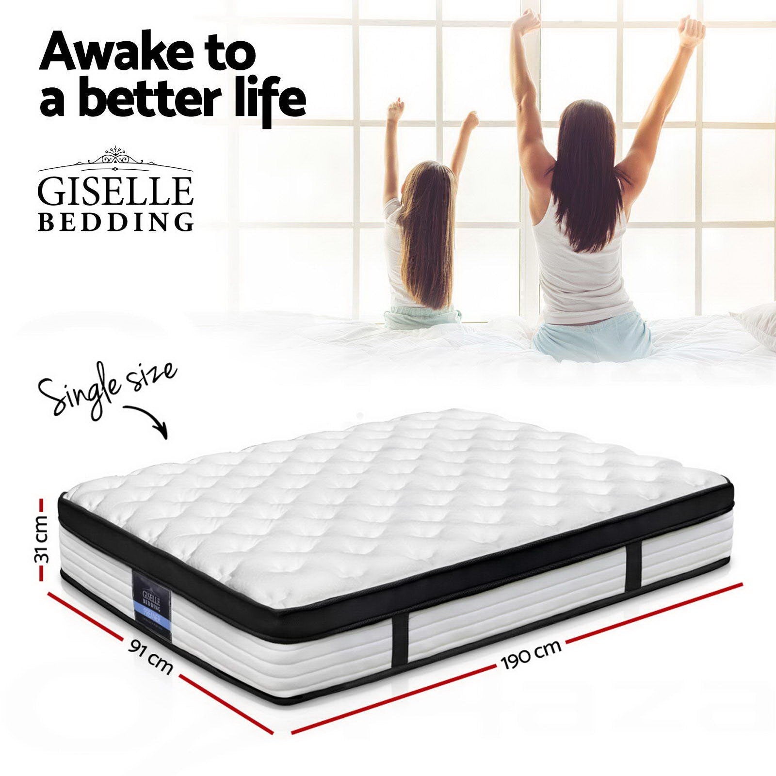 Bedding 31cm Euro Top Mattress Pocket Spring Medium Firm Single