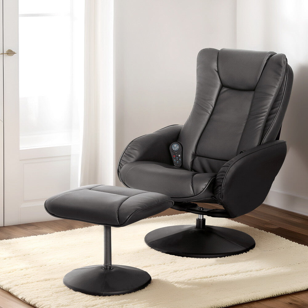 Electric Massage Recliner Chair Leather Heated Lounge Sofa Black