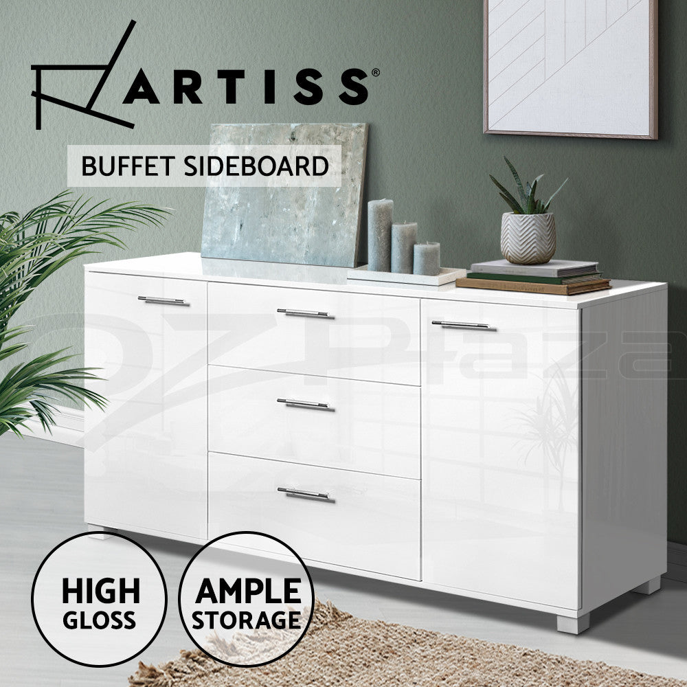 Buffet Sideboard Cabinet High Gloss Storage Drawers White