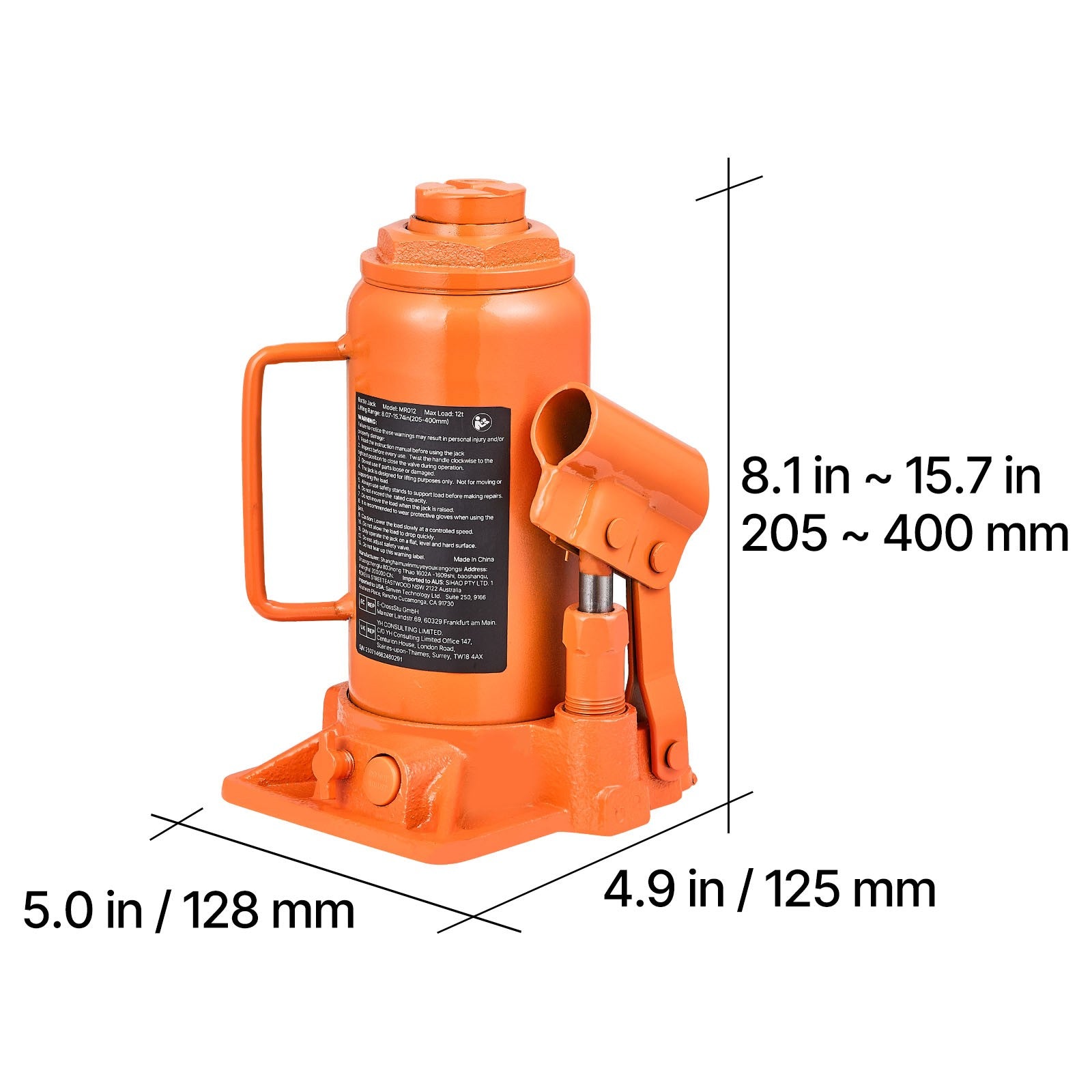 Uimoso Hydraulic Bottle Jack 12 Ton Capacity for Vehicle Maintenance