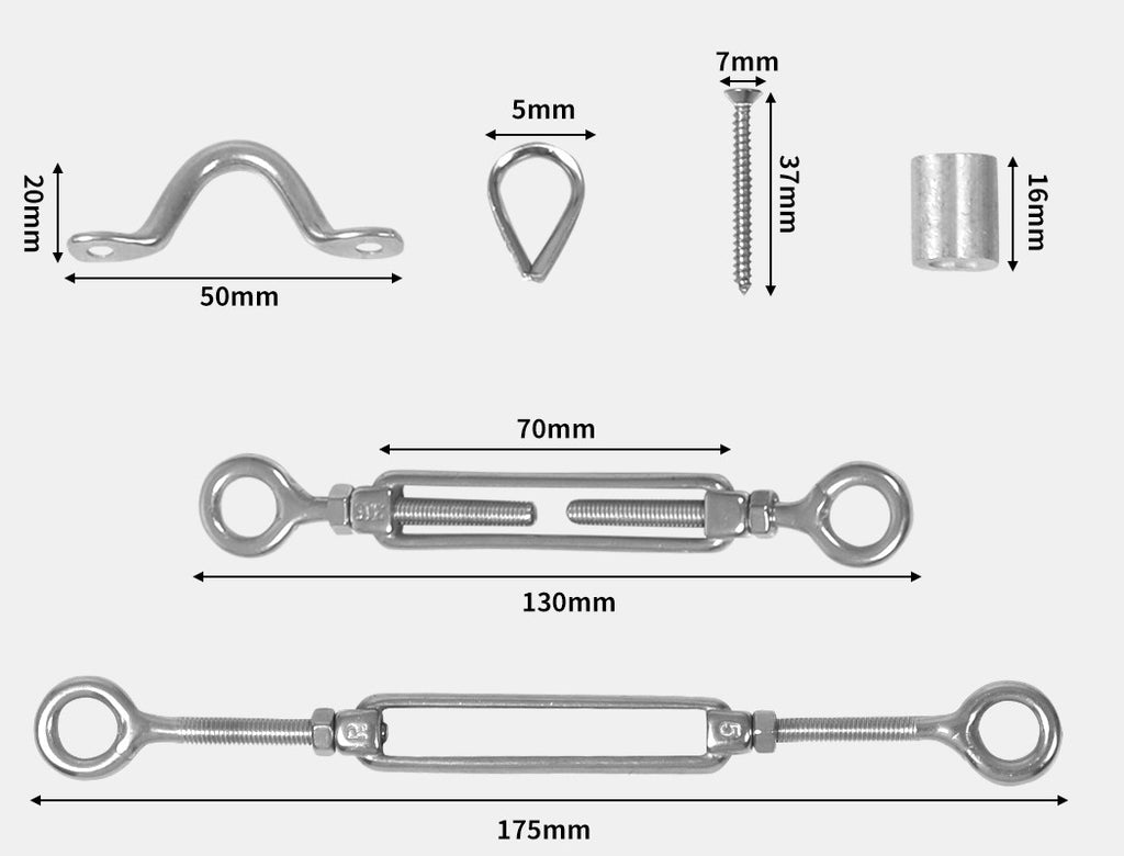 10pc Balustrade Wire Kit – Traderight Stainless Steel Rope & Eye Fork