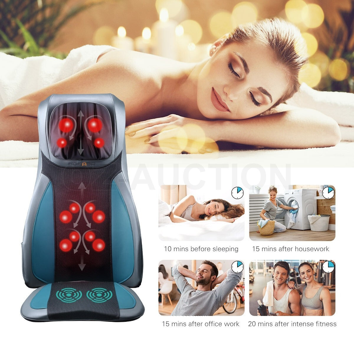 Shiatsu Massage Cushion – 12 Nodes Full Body, Neck & Back for Car/Chair
