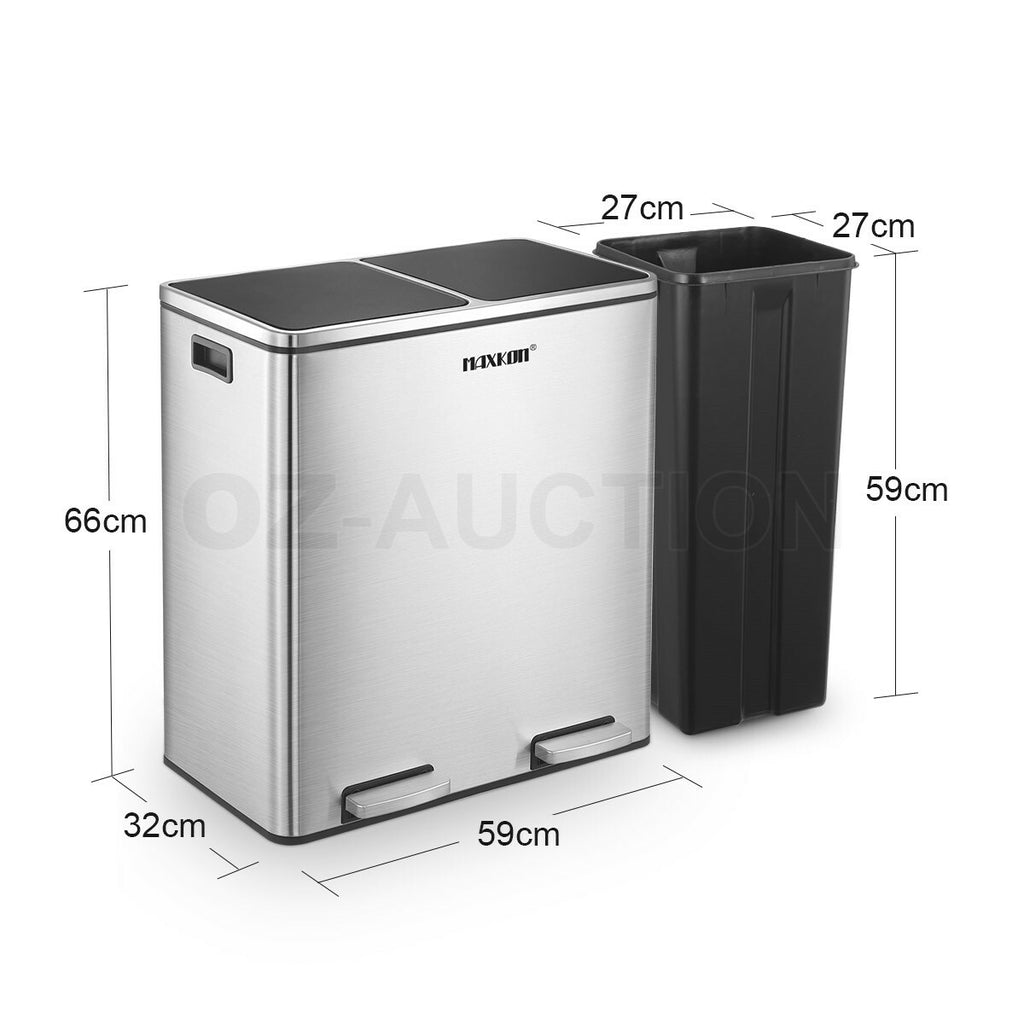 Maxkon 60L Pedal Rubbish Bin – Kitchen Waste Trash & Recycling Can
