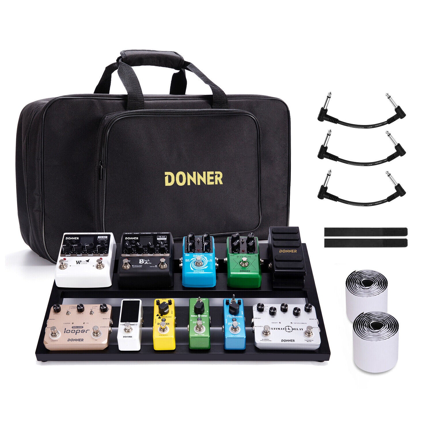 DONNER Aluminium Effects Pedal Board with Patch Cable & Carry Bag