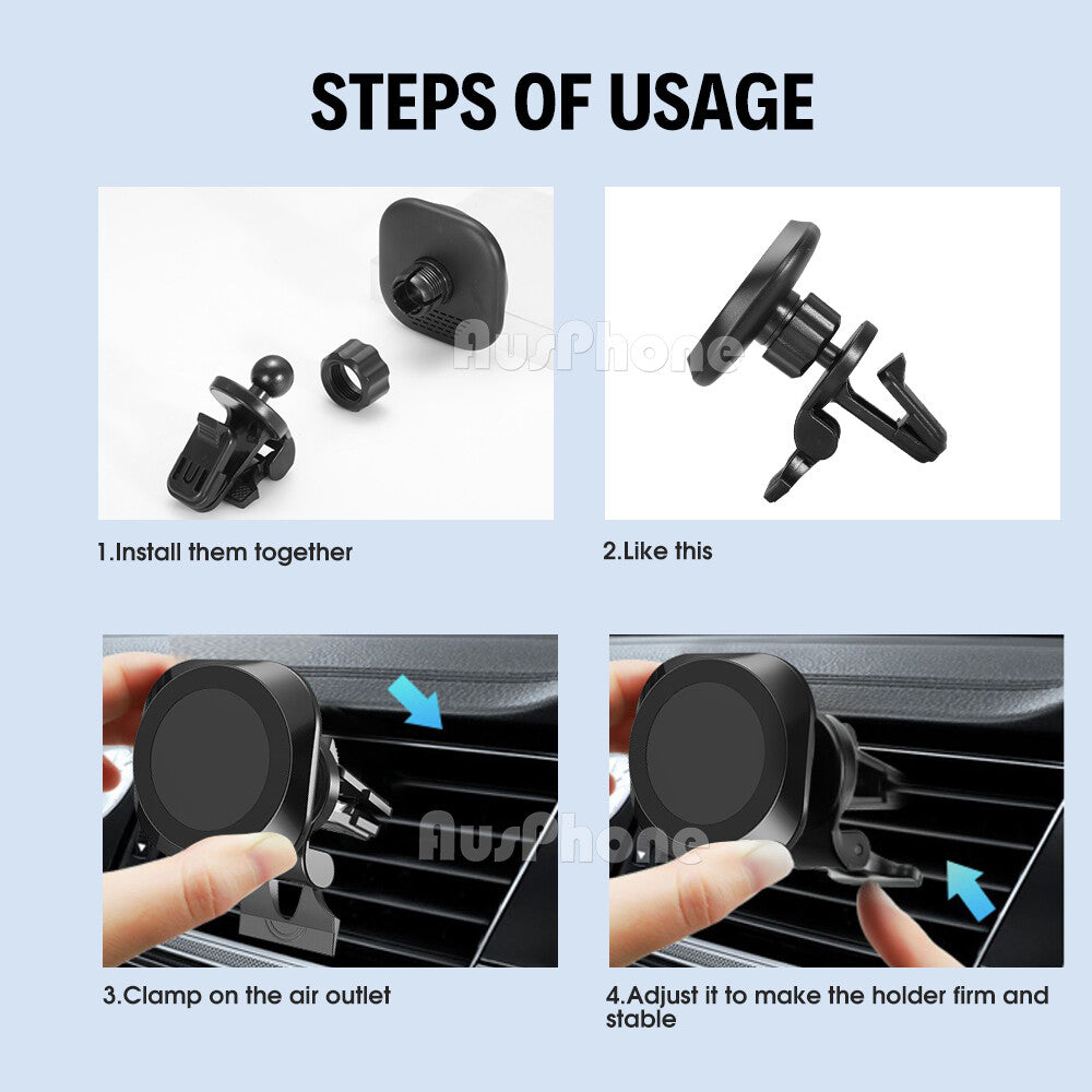 15W Magnetic Car Phone Holder Wireless Charger for MagSafe iPhone