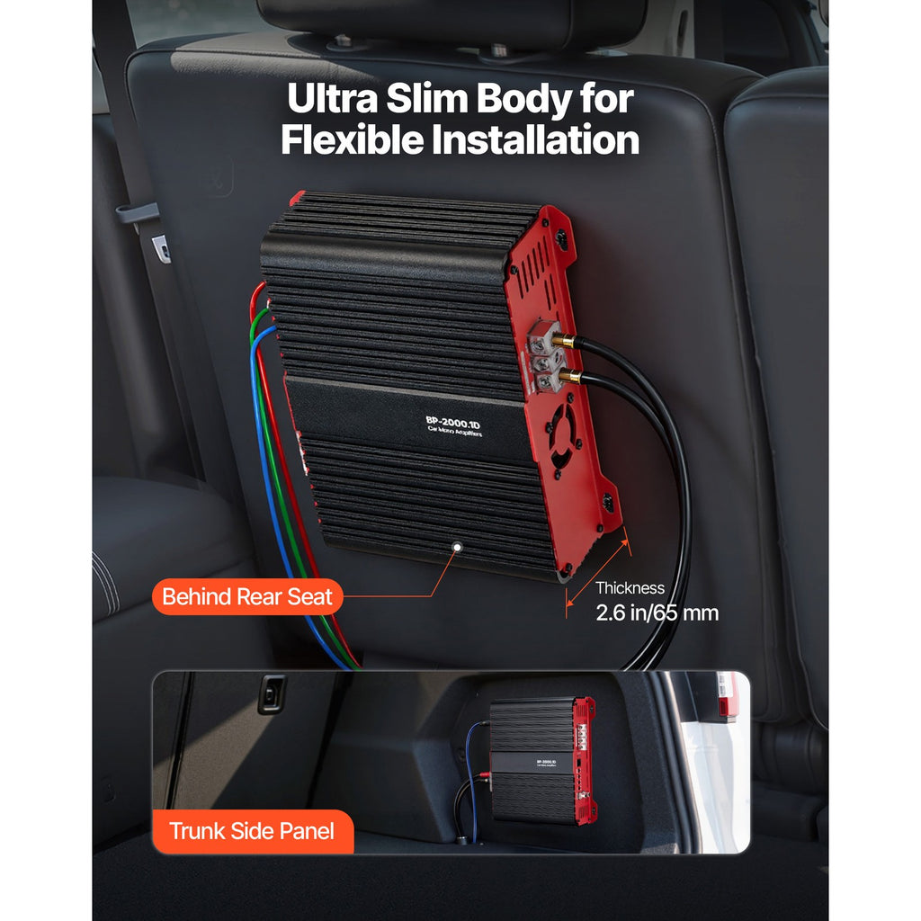 Uimoso Monoblock Class D Car Amplifier 2000W RMS for Subwoofers, 1/2/4 Ohm