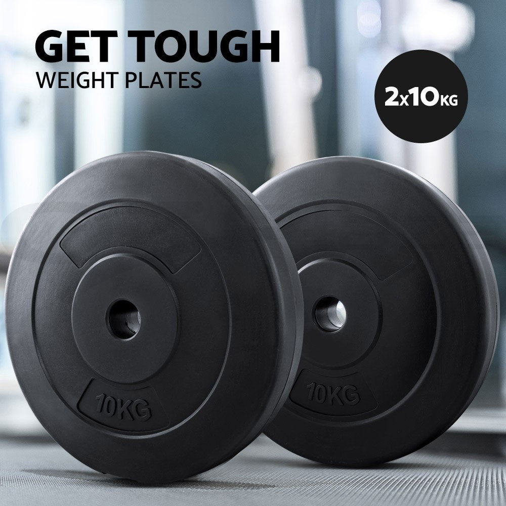 2x 10KG Barbell Weight Plates Standard Home Gym Fitness
