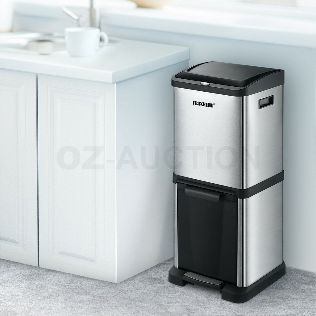 Maxkon 34L Pedal Bin – Dual Compartment Rubbish & Trash Can