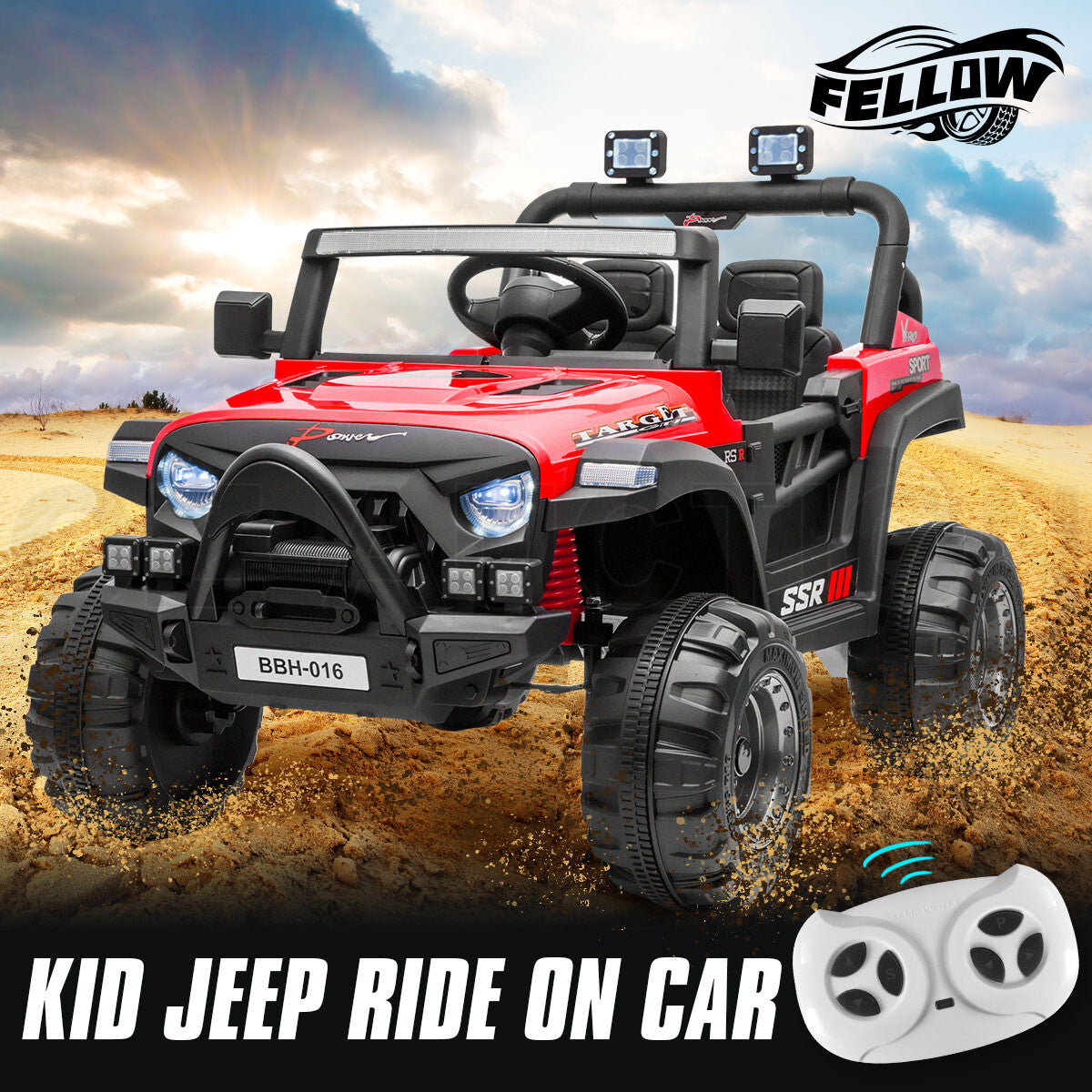 Electric Ride-On Car – Off-Road RC Jeep Truck Toy for Kids, Red