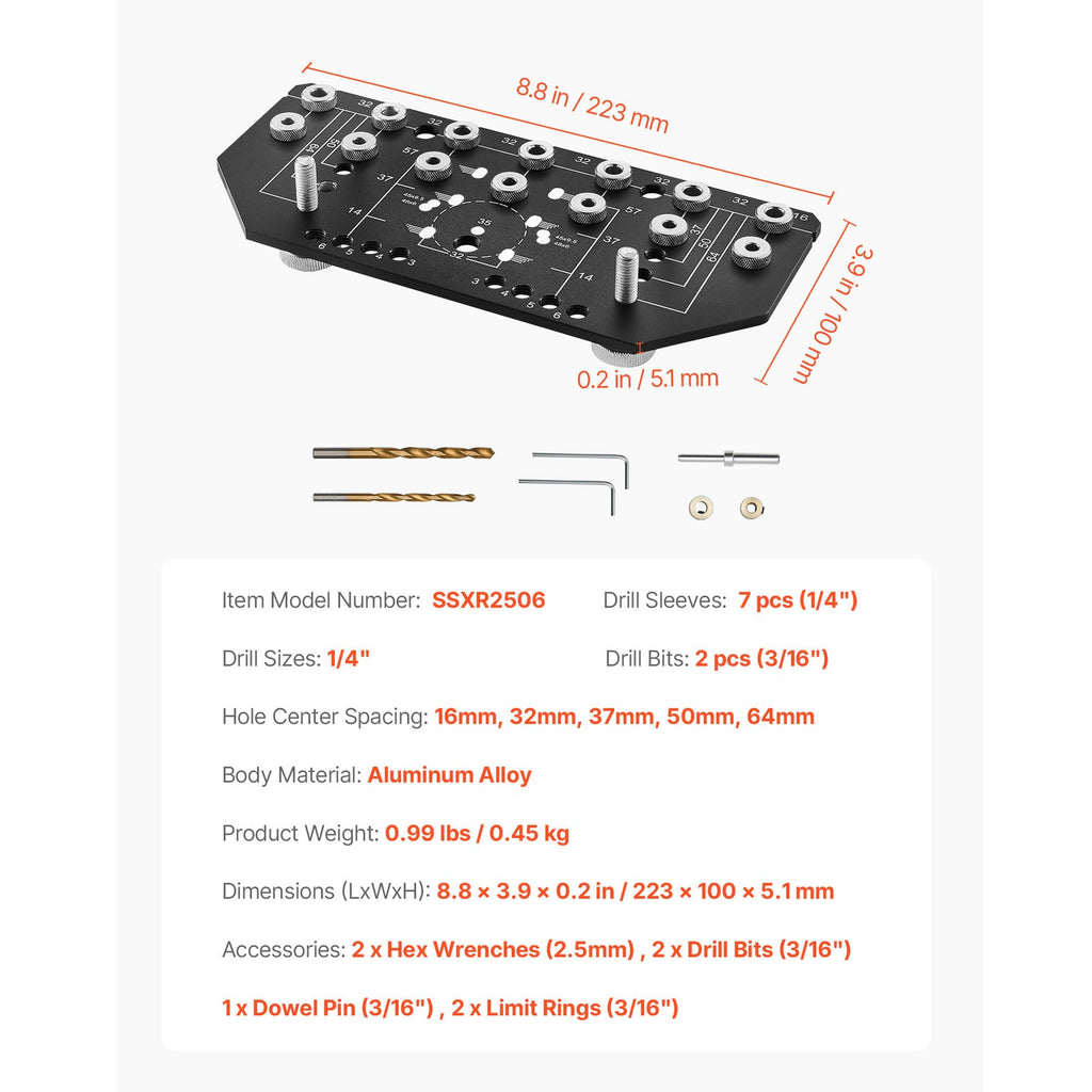 Uimoso Shelf Pin Jig and Hinge Jig 2-in-1 Aluminum Alloy Cabinet Hole Drilling