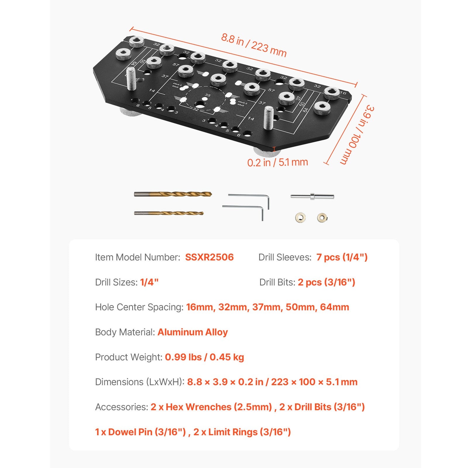 Uimoso Shelf Pin Jig and Hinge Jig 2-in-1 Aluminum Alloy Cabinet Hole Drilling