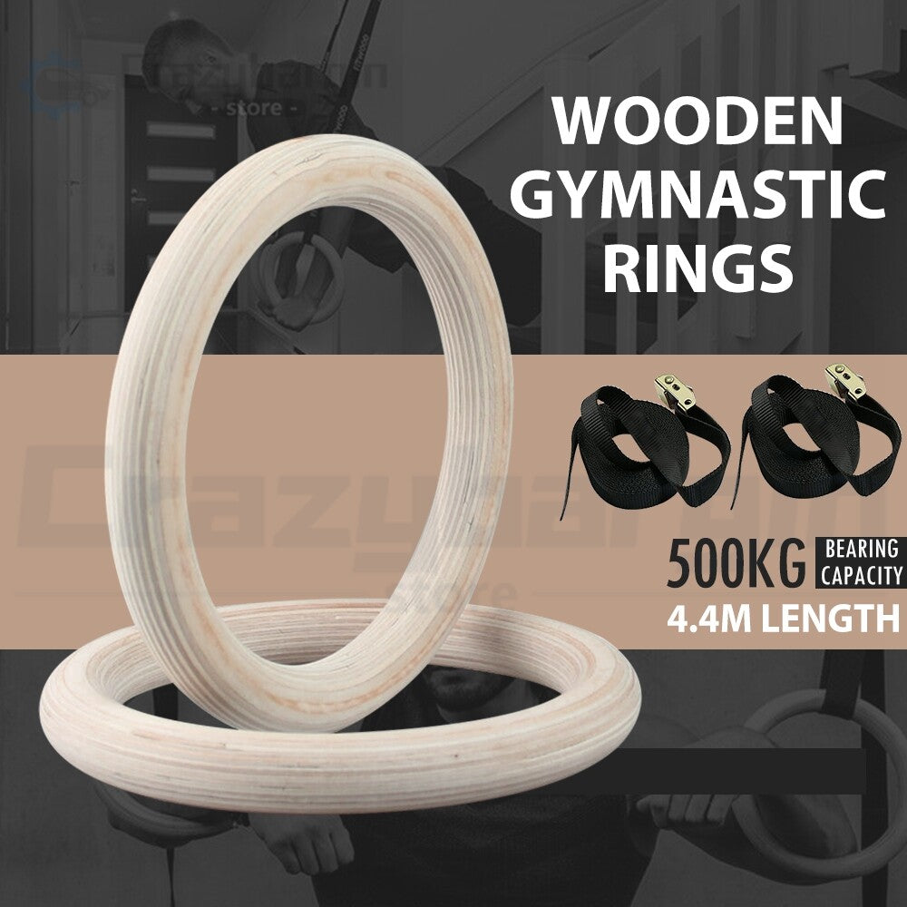 Gym Rings Set – Wooden Olympic Rings with Crossfit Straps