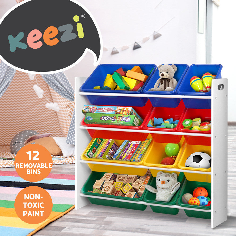 Kids Toy Box Bookshelf Organiser 12 Bins Storage Rack