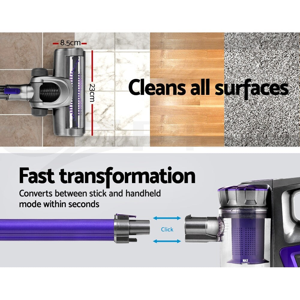 Cordless Stick Vacuum Cleaner 150W Bagless Handheld Purple