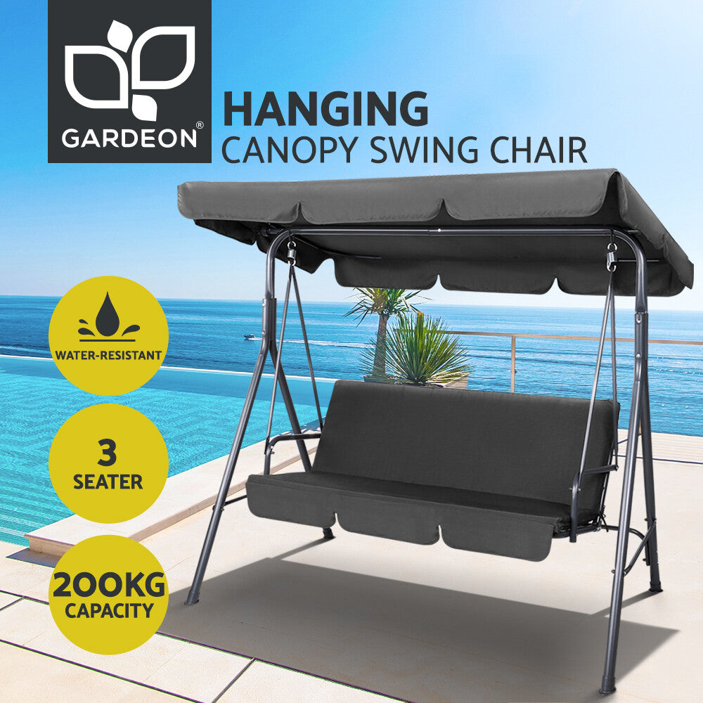 3 Seater Outdoor Swing Chair Garden Bench Canopy Black