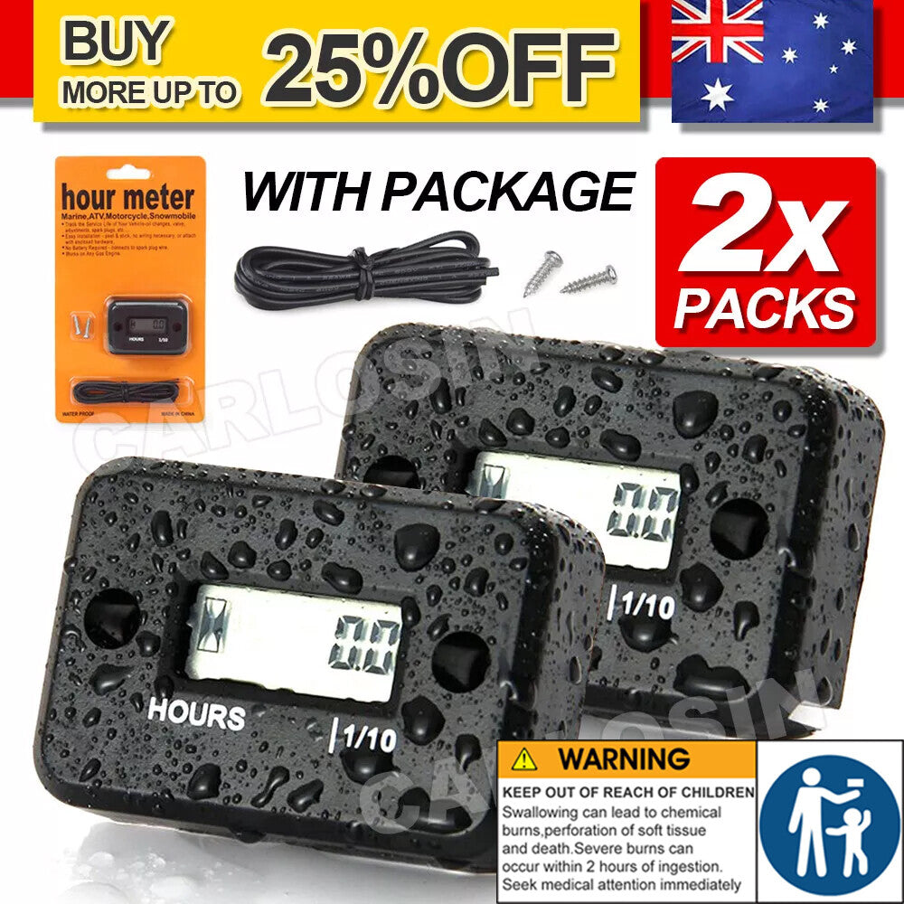 2x Waterproof Digital Hour Meter for Motorcycle Boat Dirt Gas Engine