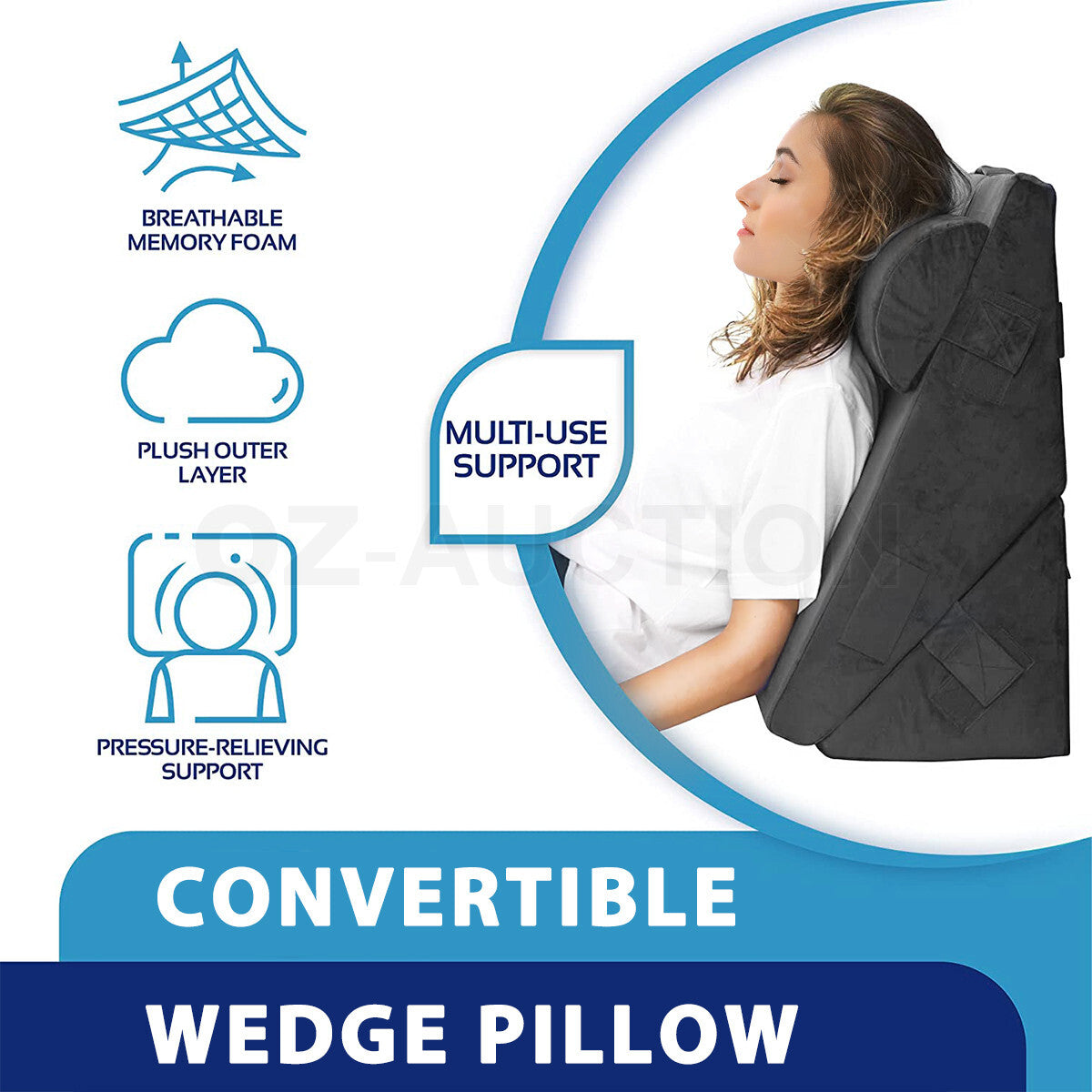 3PCS Wedge Pillow Set – Memory Foam Bed, Neck & Leg Support, Grey