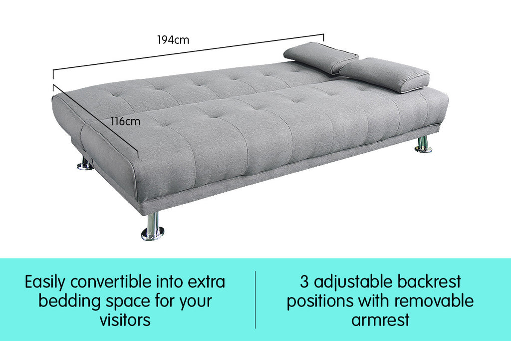 Manhattan Sofa Bed Light Grey Linen Convertible Lounge Suite
