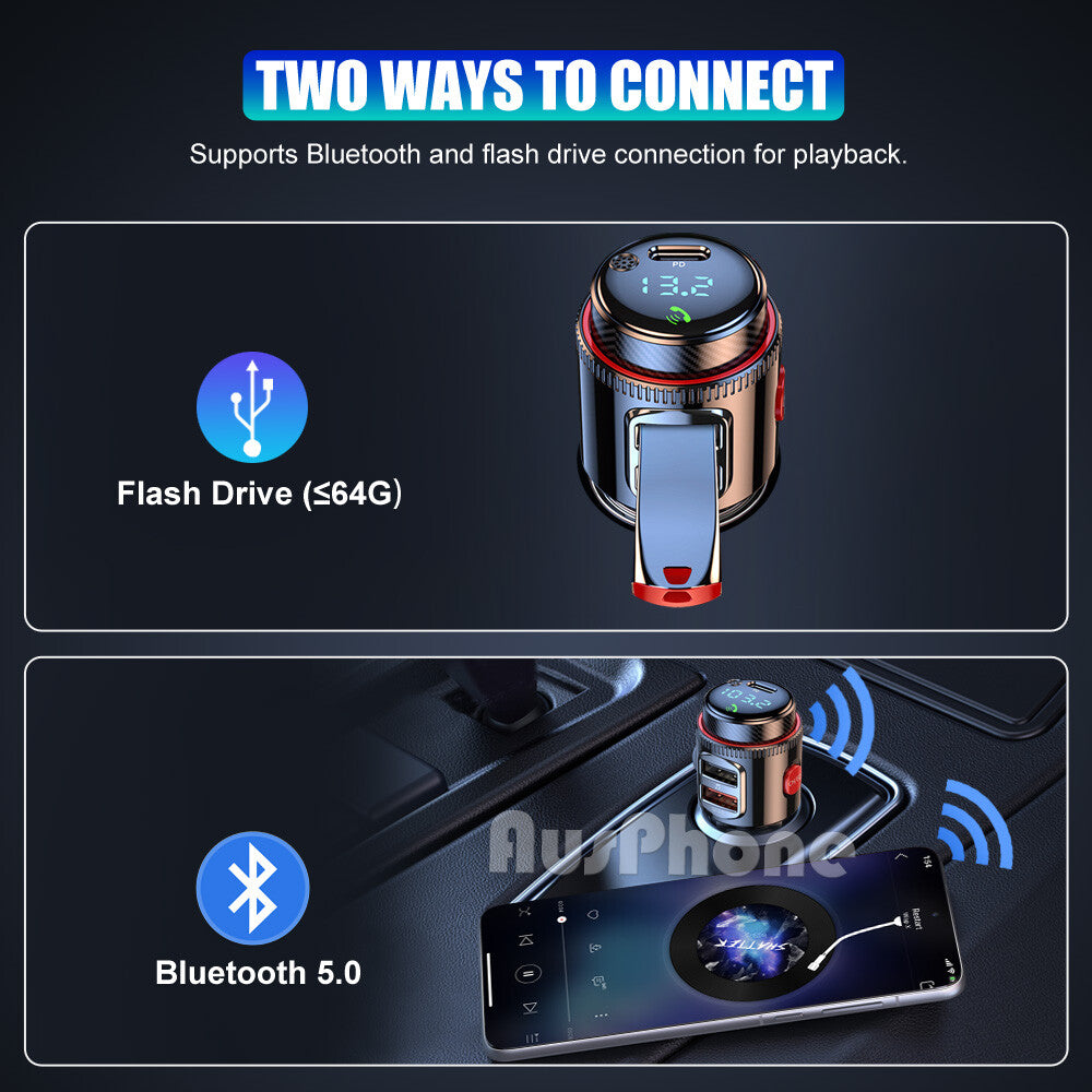 Bluetooth 5.0 FM Transmitter Car MP3 Dual USB Charger