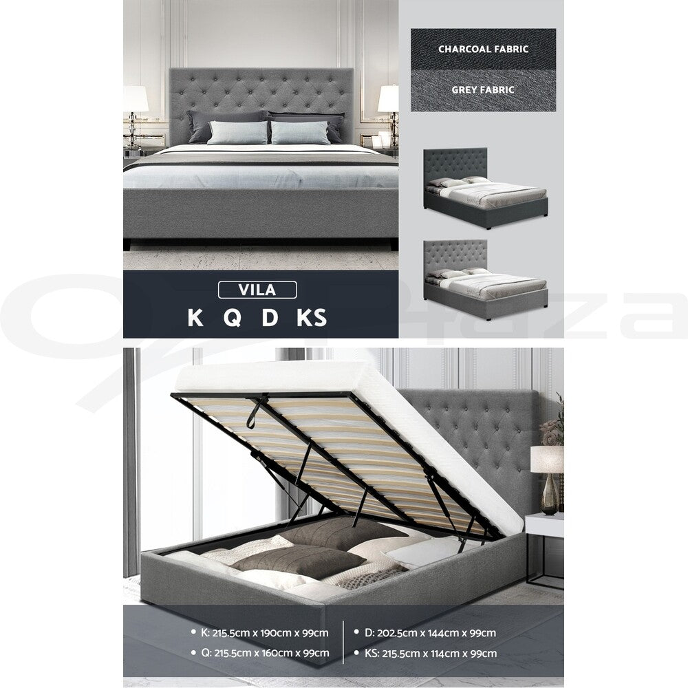 Bed Frame Queen Double King Single Gas Lift Storage Wood Fabric