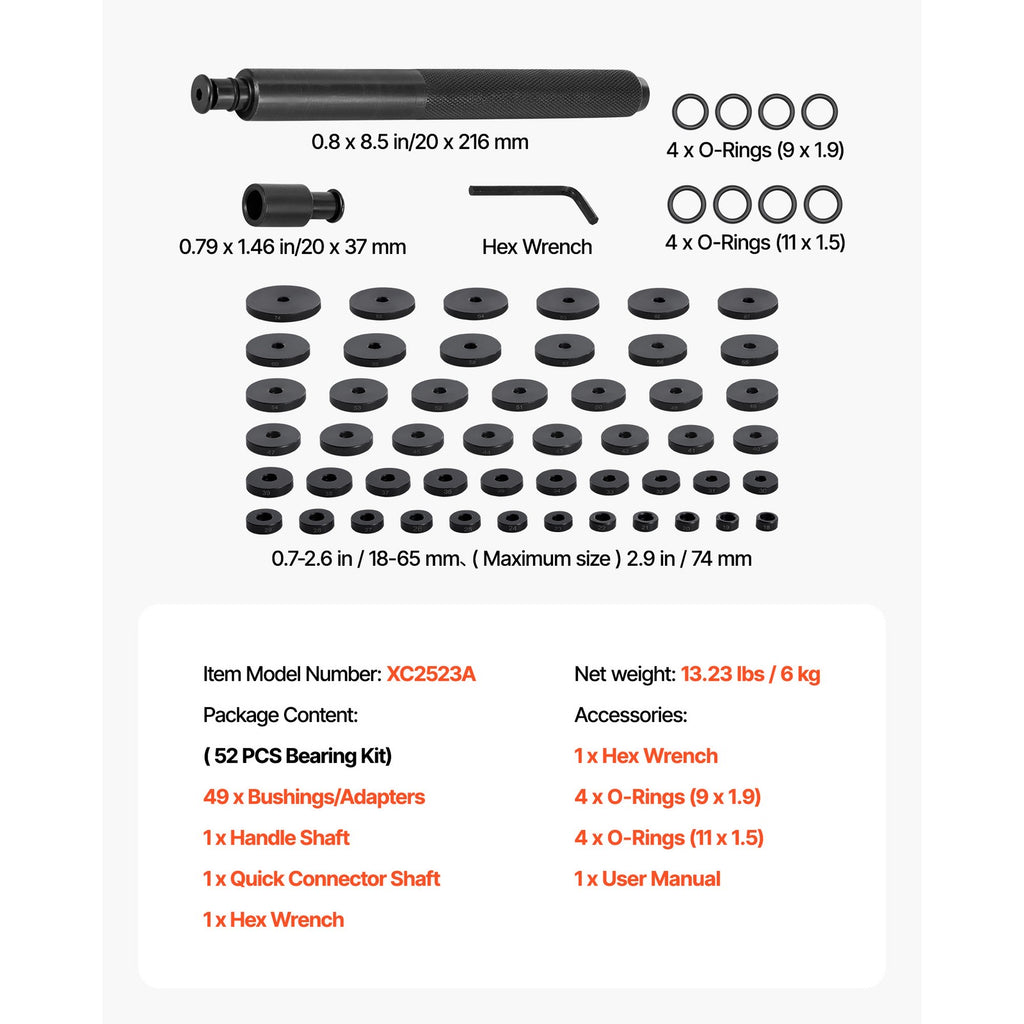 Uimoso Bearing Press Kit Bushing Bearing Seal Driver Removal Tool Set 52Pcs Case