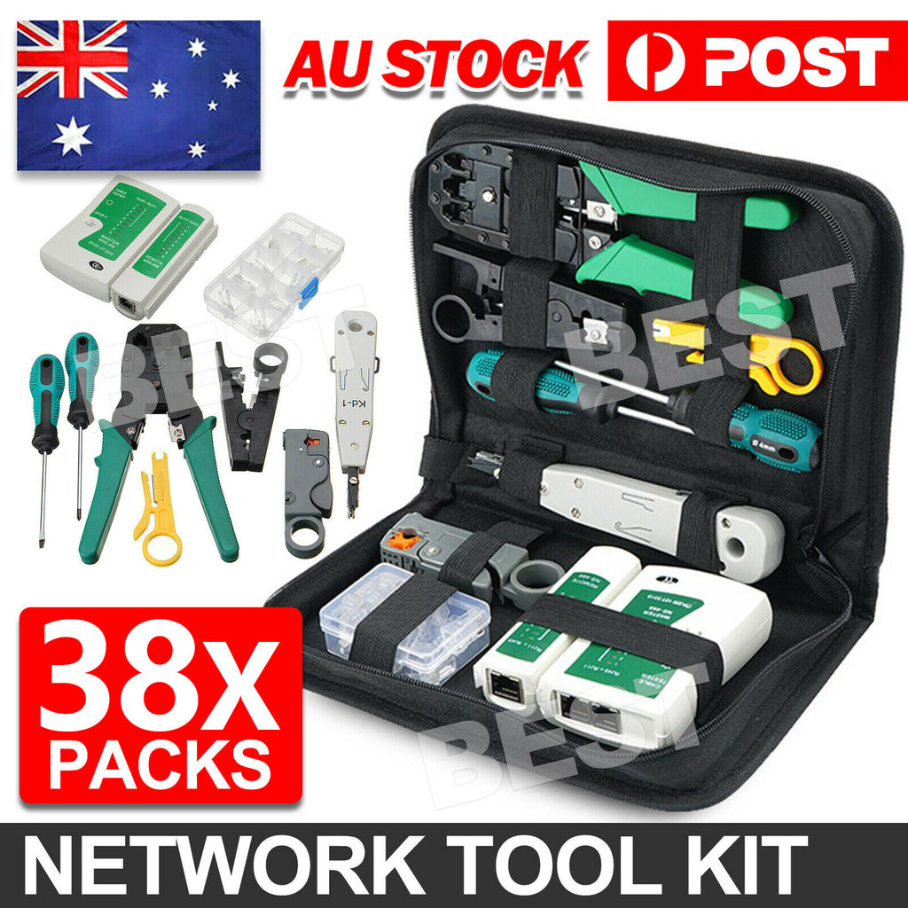 LAN Network Cable Tool Kit CAT5/6 Crimper RJ45 Tester Stripper Punch Down