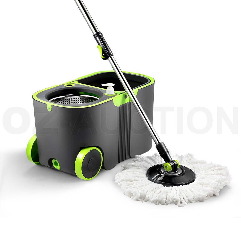 360° Spin Mop Set – Rotating Bucket with Wheels & 4 Microfiber Heads