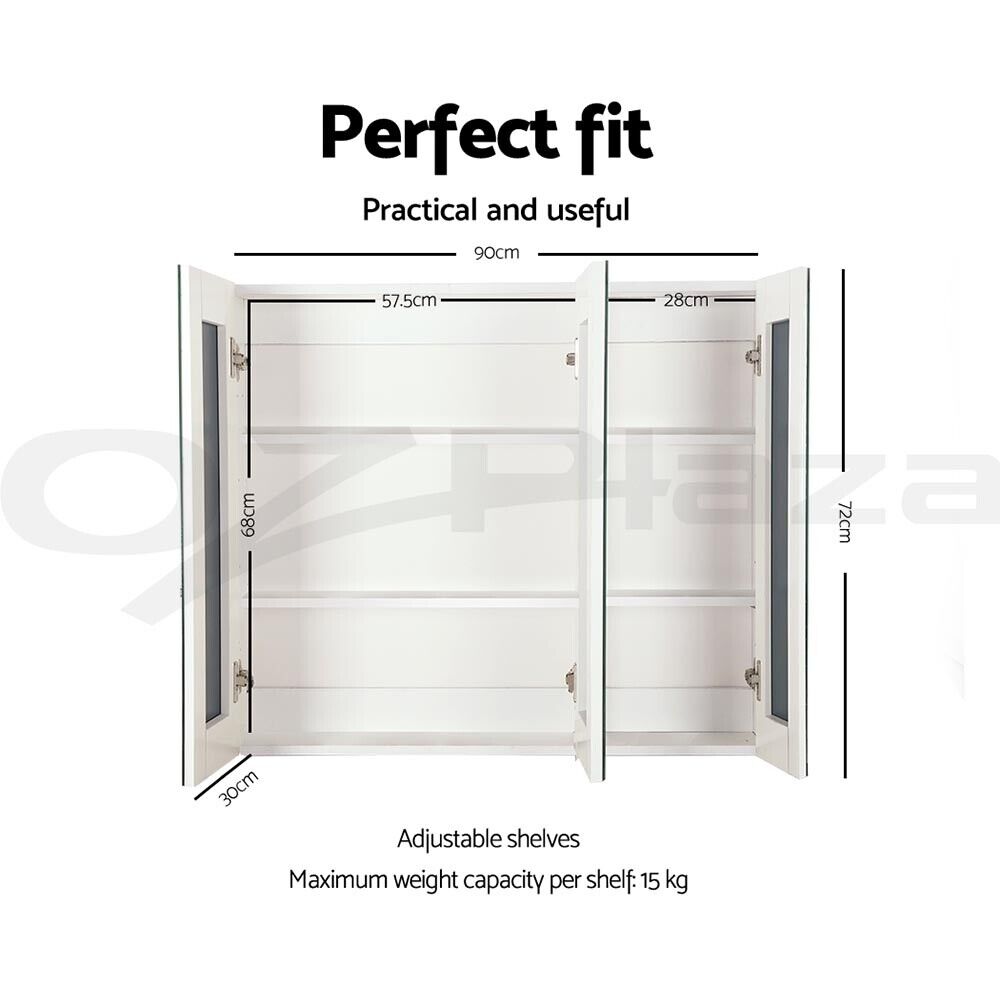 Bathroom Shaving Cabinet Mirror Vanity Wall Storage 900x720mm