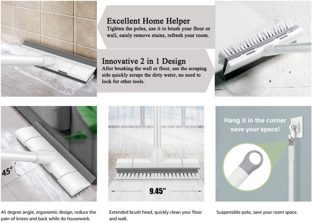 2-in-1 Long Handle Floor & Shower Brush – Bathroom & Kitchen Tiles