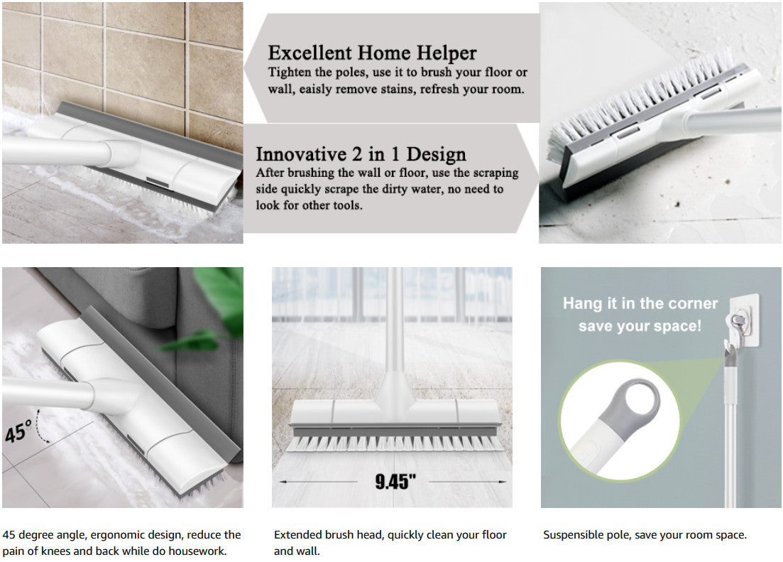 2-in-1 Long Handle Floor & Shower Brush – Bathroom & Kitchen Tiles