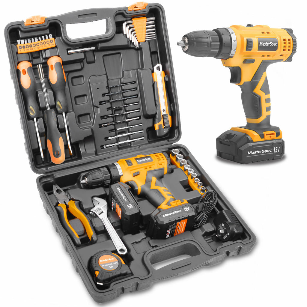 47pc 12V Cordless Drill Driver Set – Household Hand Tool Kit with 2 Batteries