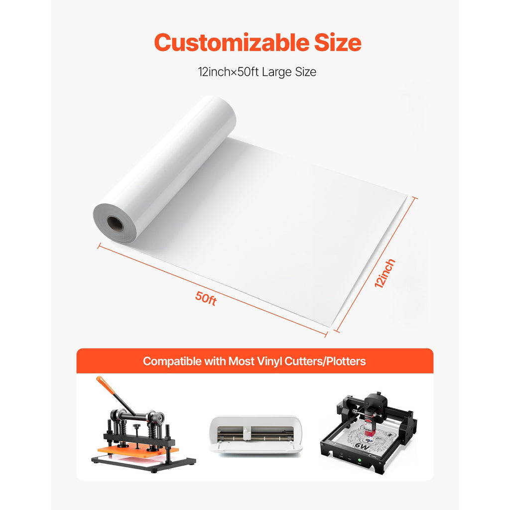 Uimoso Heat Transfer Vinyl Roll 12inx50ft Glossy White for Iron-On Applications