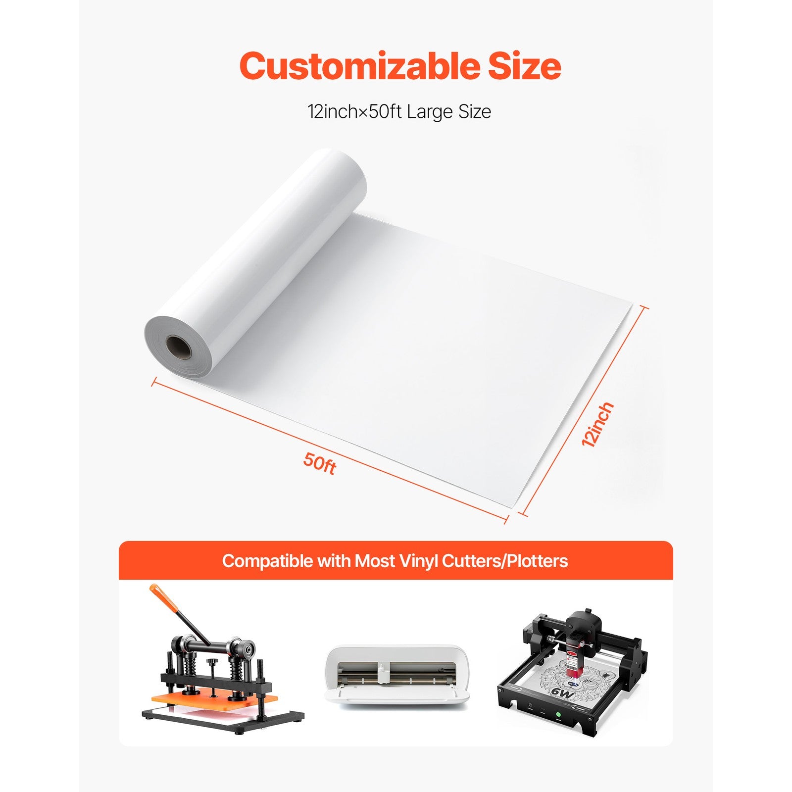 Uimoso Heat Transfer Vinyl Roll 12inx50ft Glossy White for Iron-On Applications