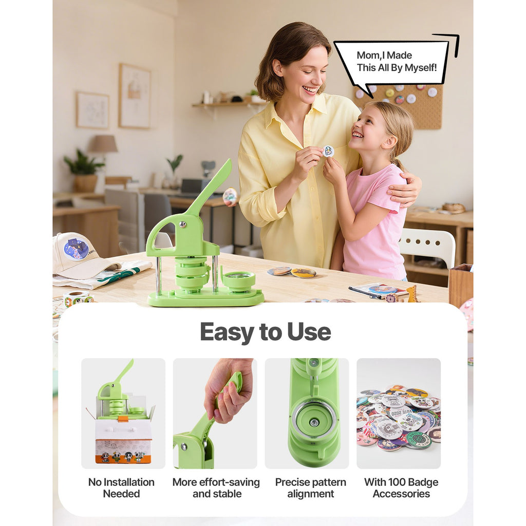 Uimoso Button Maker Machine with 58 mm Mold and 100 Button Components - Green