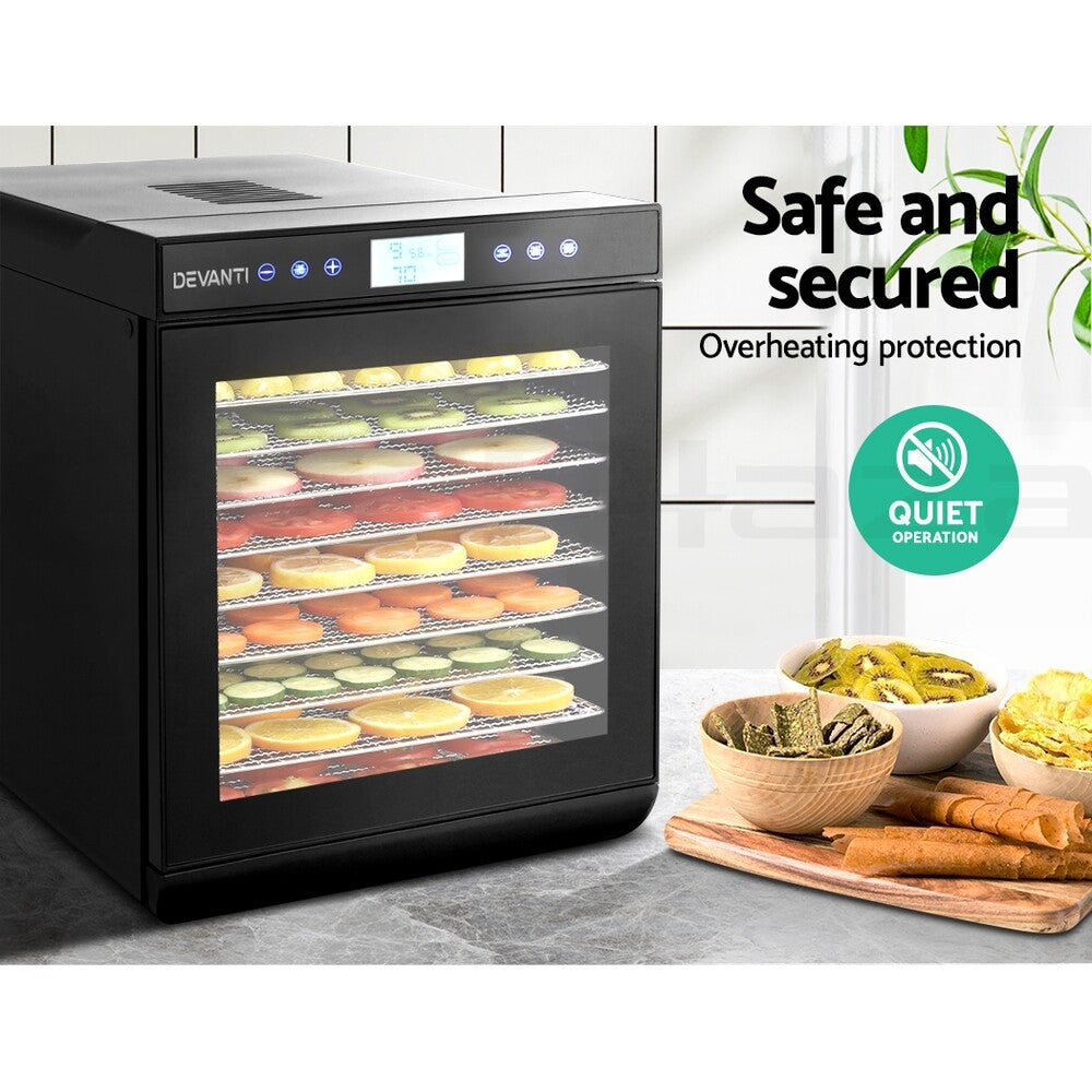 Devanti 10 Trays Food Dehydrator Stainless Steel Fruit Dehydrators Jerky Dryer