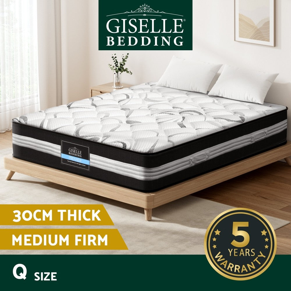 OVCN 30cm Euro Top Pocket Spring Mattress Medium Firm Queen