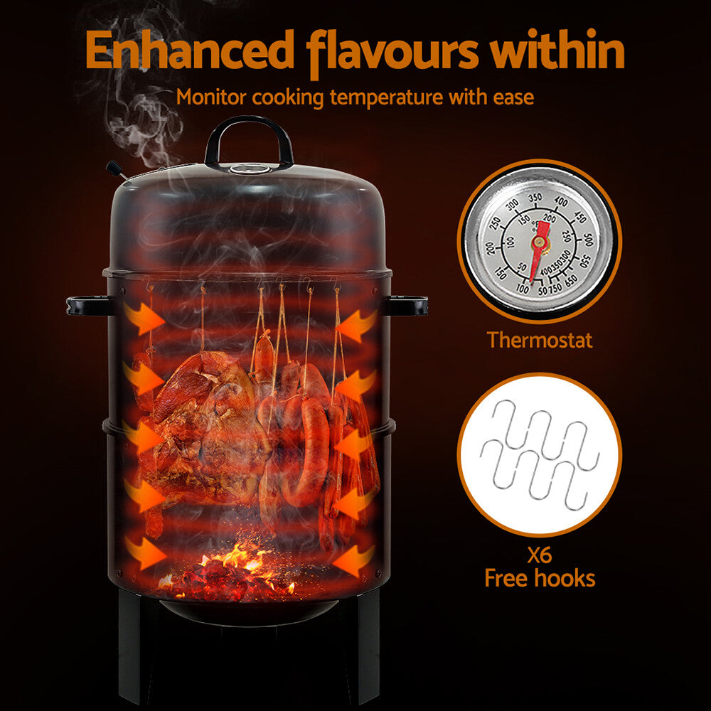 3 in 1 Portable Charcoal BBQ Grill Smoker Steel Camping